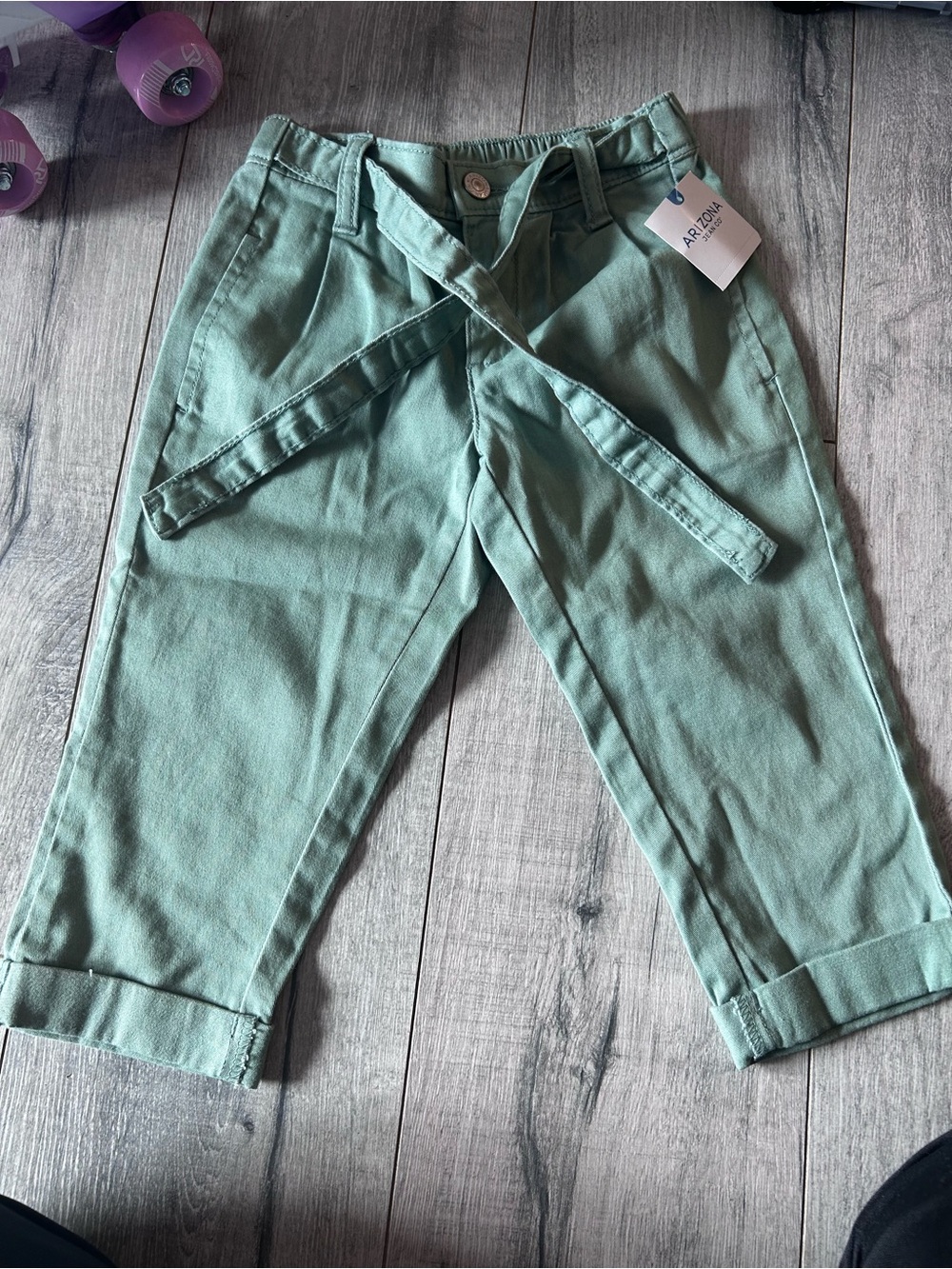 Arizona Jean Company Kids Green Belted Chinos with Cuffed Hems